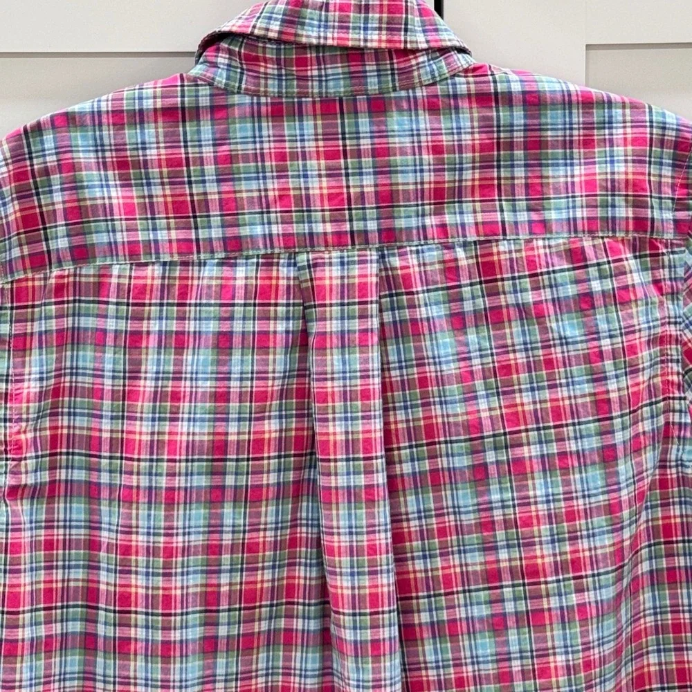 Ralph Lauren Button Down Kids Large (14-16) Pink Plaid Stretch Preppy Pony Logo